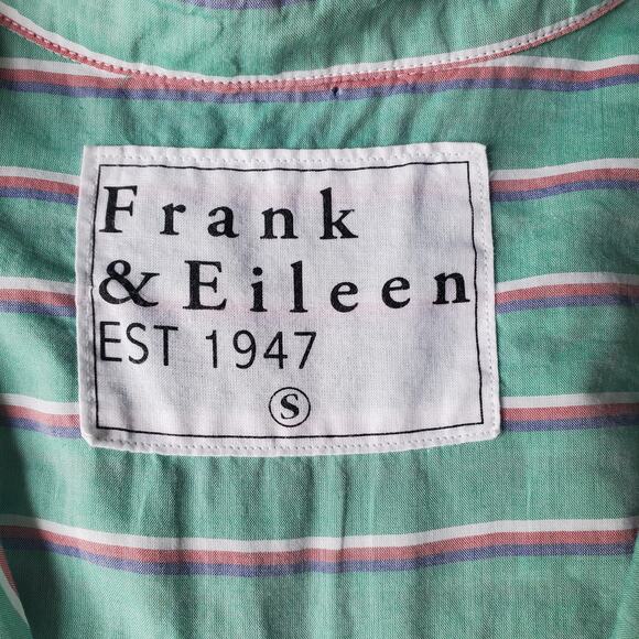 Frank & Eileen Shirt Womens Small Green Stripe Silvio Button Front Cotton - Picture 4 of 11
